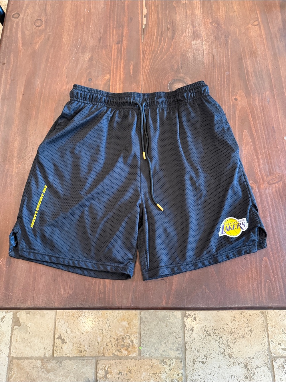 NBA Black Athletic Basketball Shorts with Yellow Lakers Accents